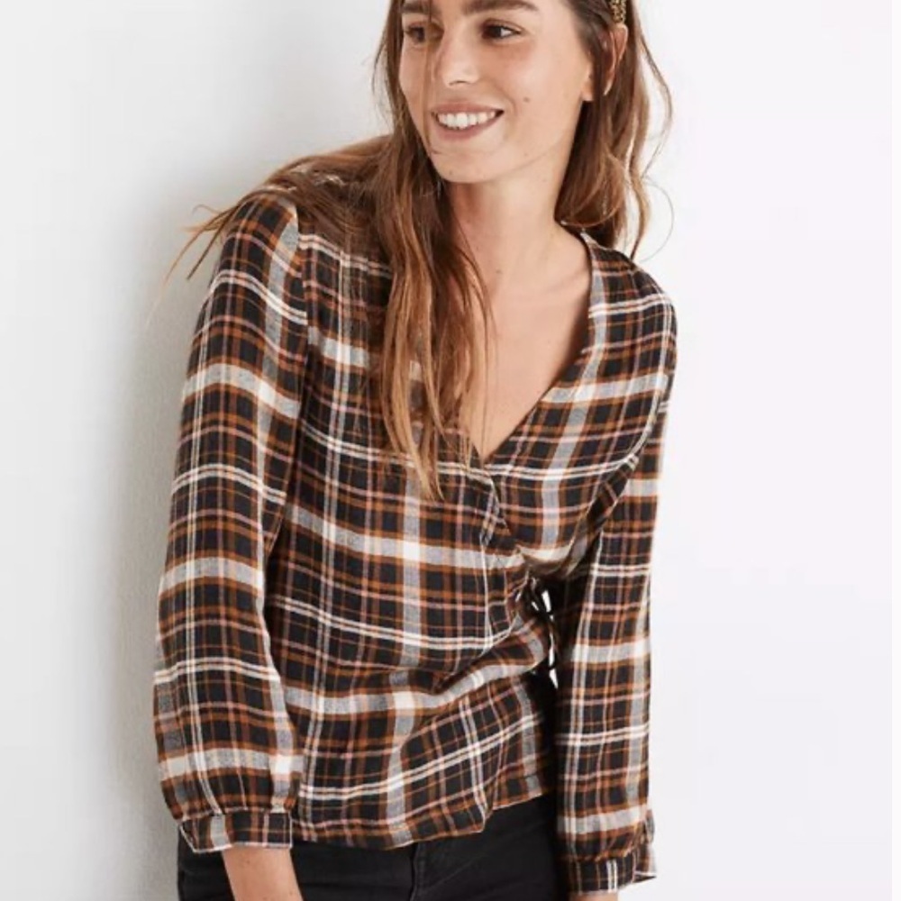 MADEWELL Like New Plaid Gauze Double Tie Wrap Top Size Medium